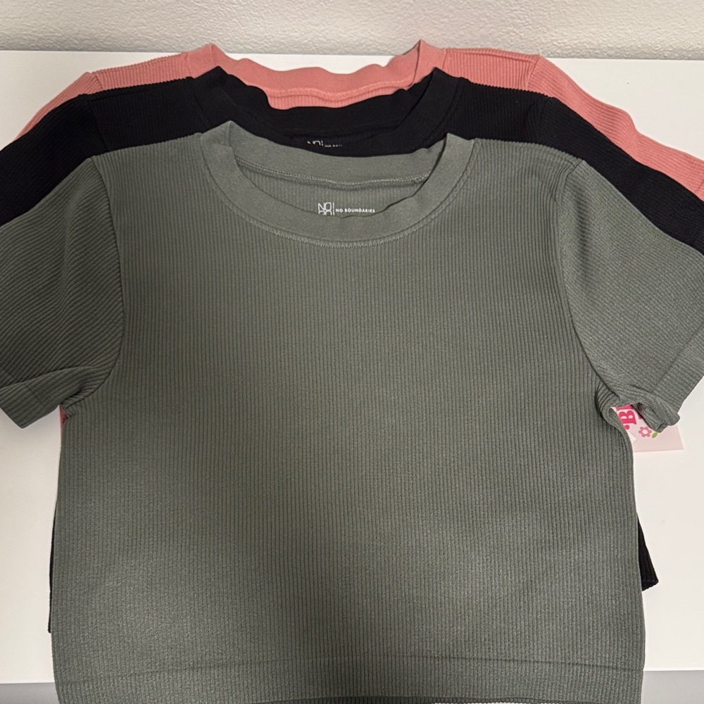 No Boundaries Ribbed Crop Tops - Green, Pink, Black